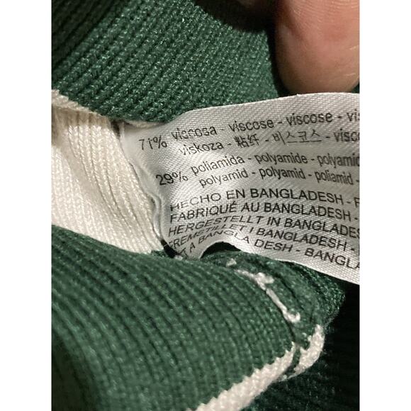 ZARA Sweater Womens M Striped Ribbed Cropped Turtleneck Pullover Green White - Picture 5 of 7